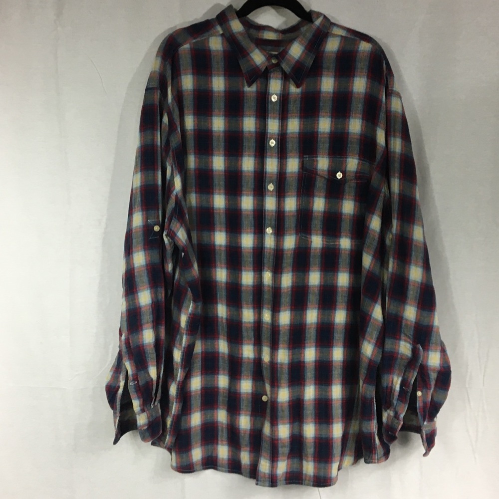 Men’s 3XLT blue red flannel plaid shirt long sleeve button front roll up sleeve